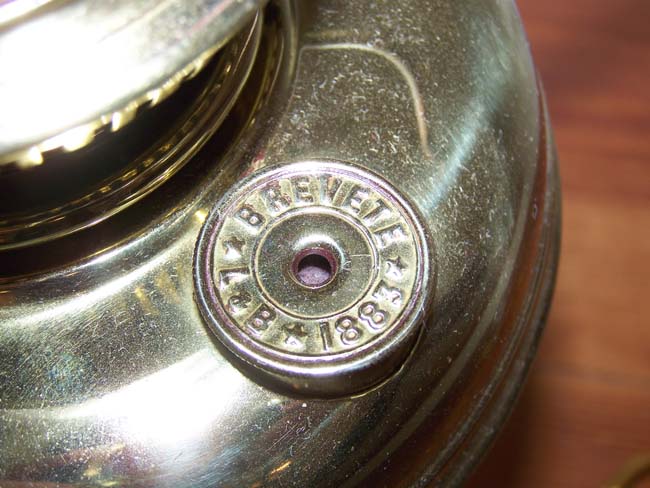 An American Brass Oil Lamp signed 'Brevete 1883, now electrified — image 2